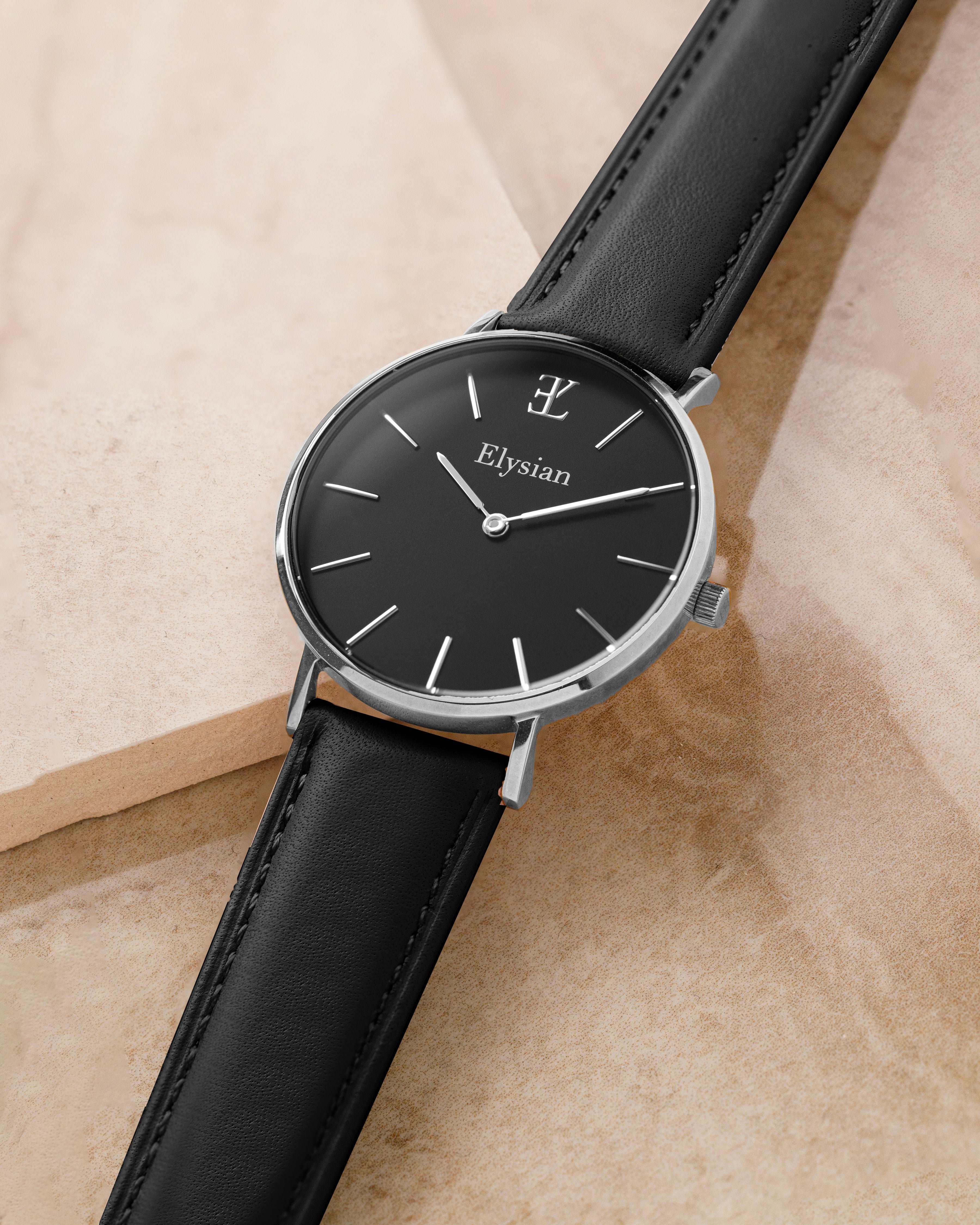 elysian-zilveren-dames-horloge-wit-plaat-zwart-klassiek-leder-horlogeband-ELY02200-detail