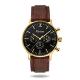 elysian-gouden-heren-horloge-zwart-plaat-bruin-croco-horlogeband-front