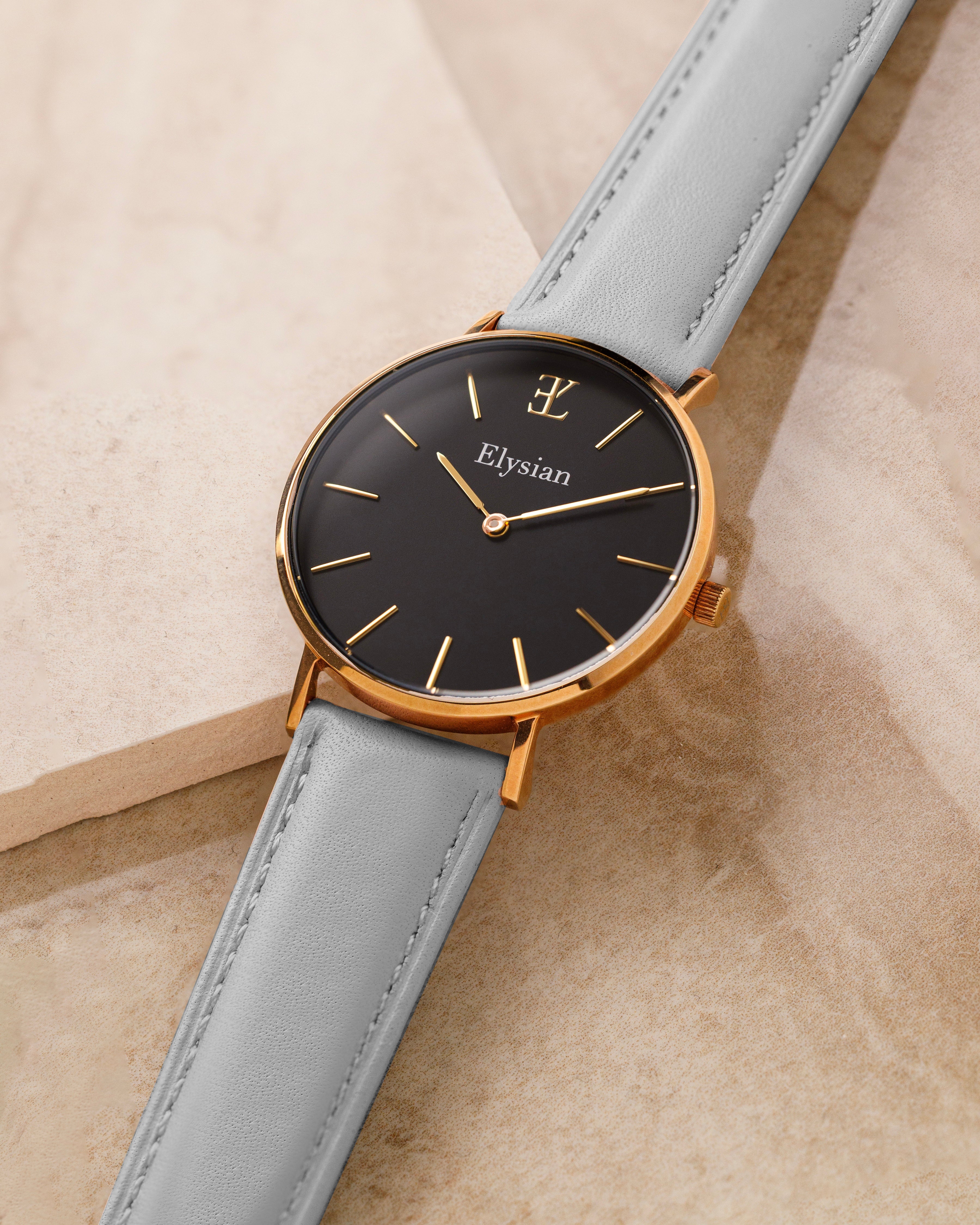 elysian-rose-gouden-dames-horloge-zwart-plaat-grijs-klassiek-leder-horlogeband-ELY01120-detail