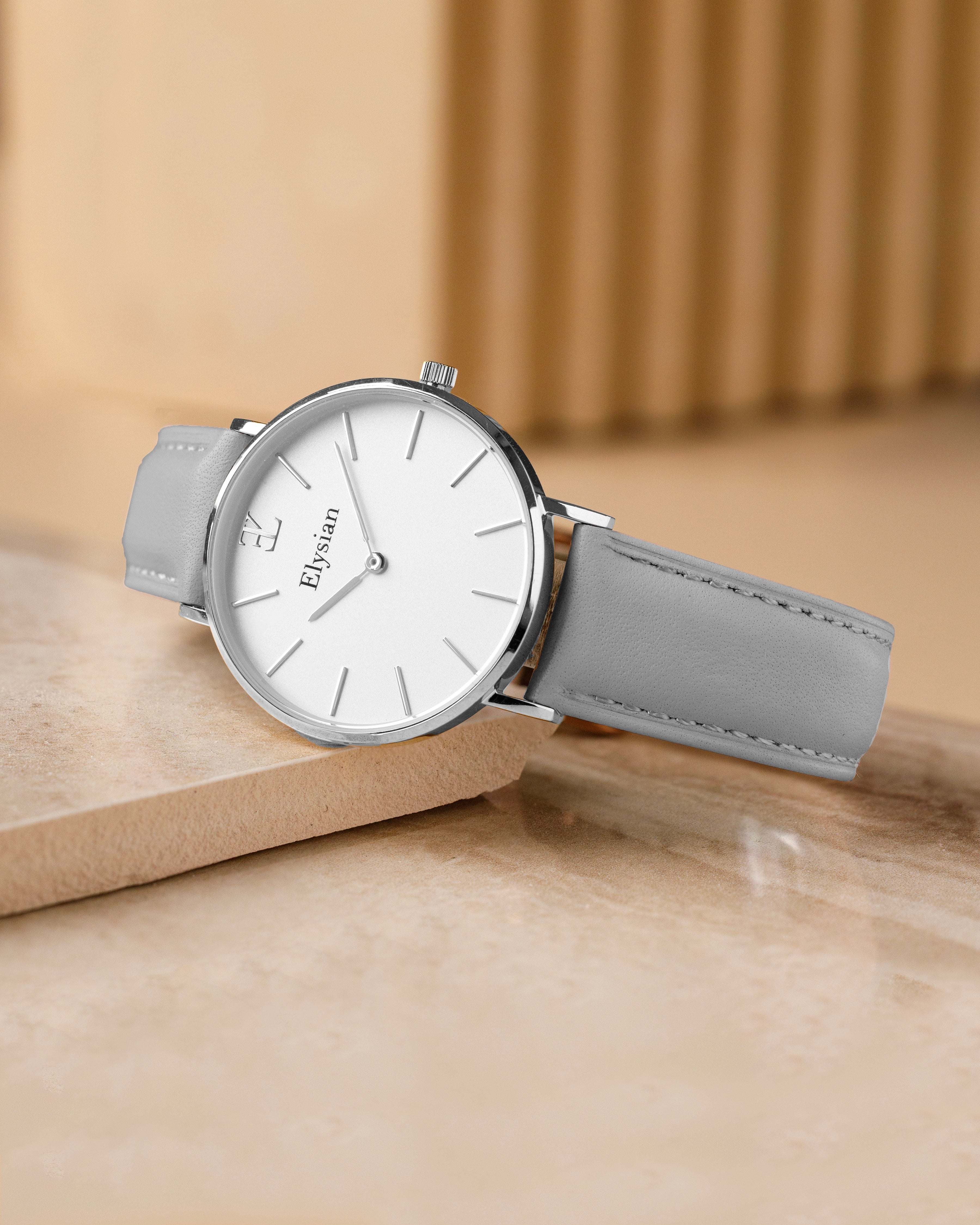 elysian-zilveren-dames-horloge-wit-plaat-grijs-klassiek-leder-horlogeband-ELY02210-detail