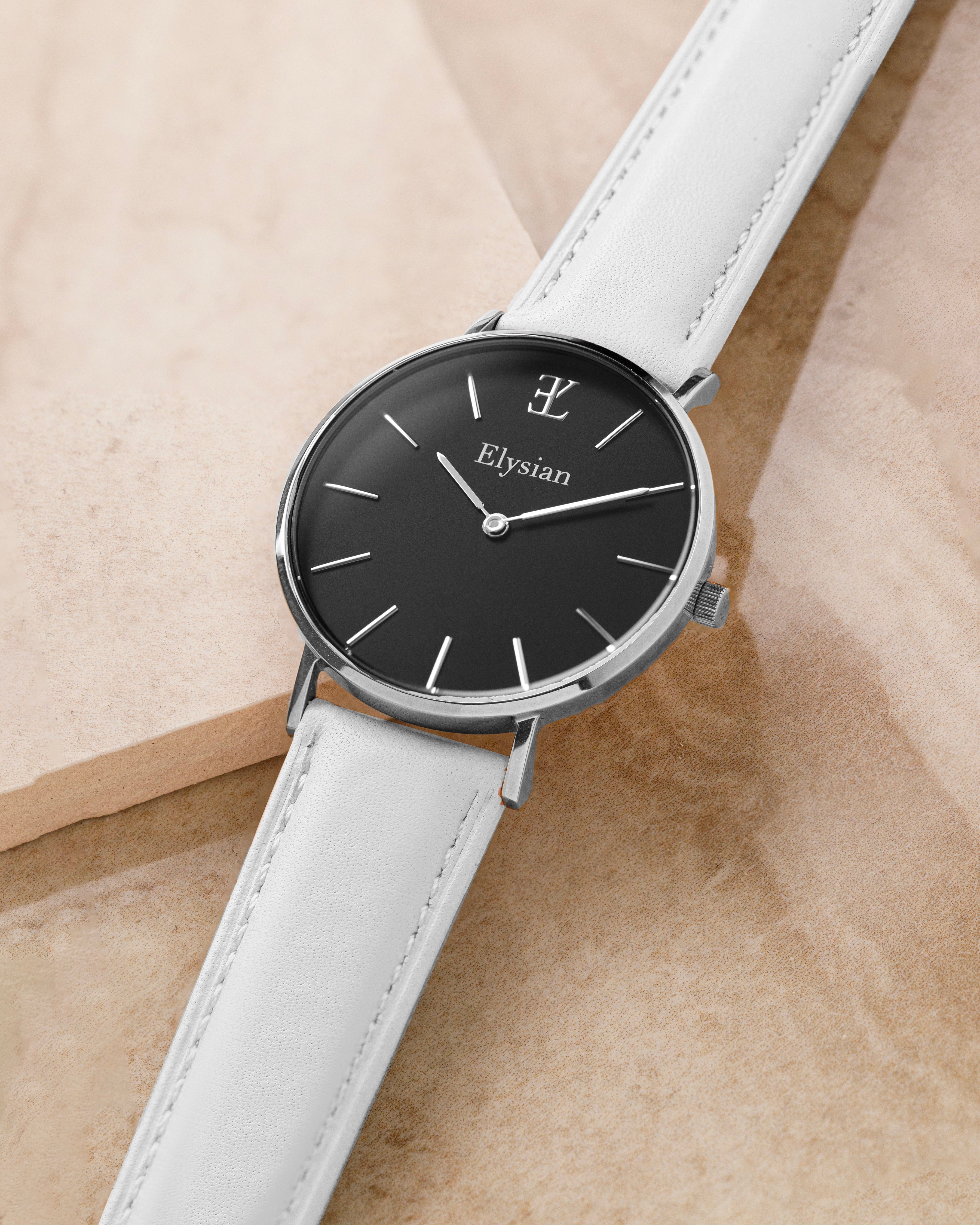 elysian-zilveren-dames-horloge-zwart-plaat-wit-klassiek-leder-horlogeband-ELY02140-detail