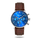 elysian-zilveren-heren-horloge-blauw-plaat-bruin-croco-horlogeband-front