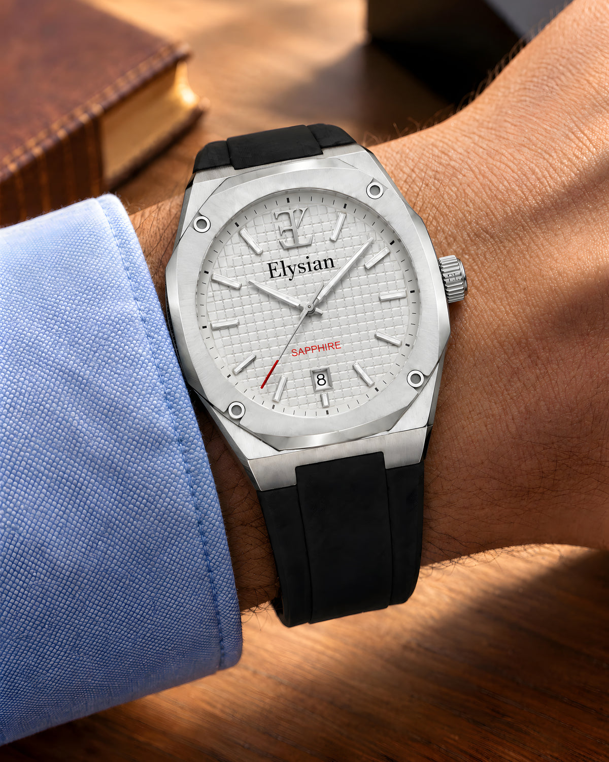 Elysian Octa herenhorloge met zwarte rubberen band om de pols