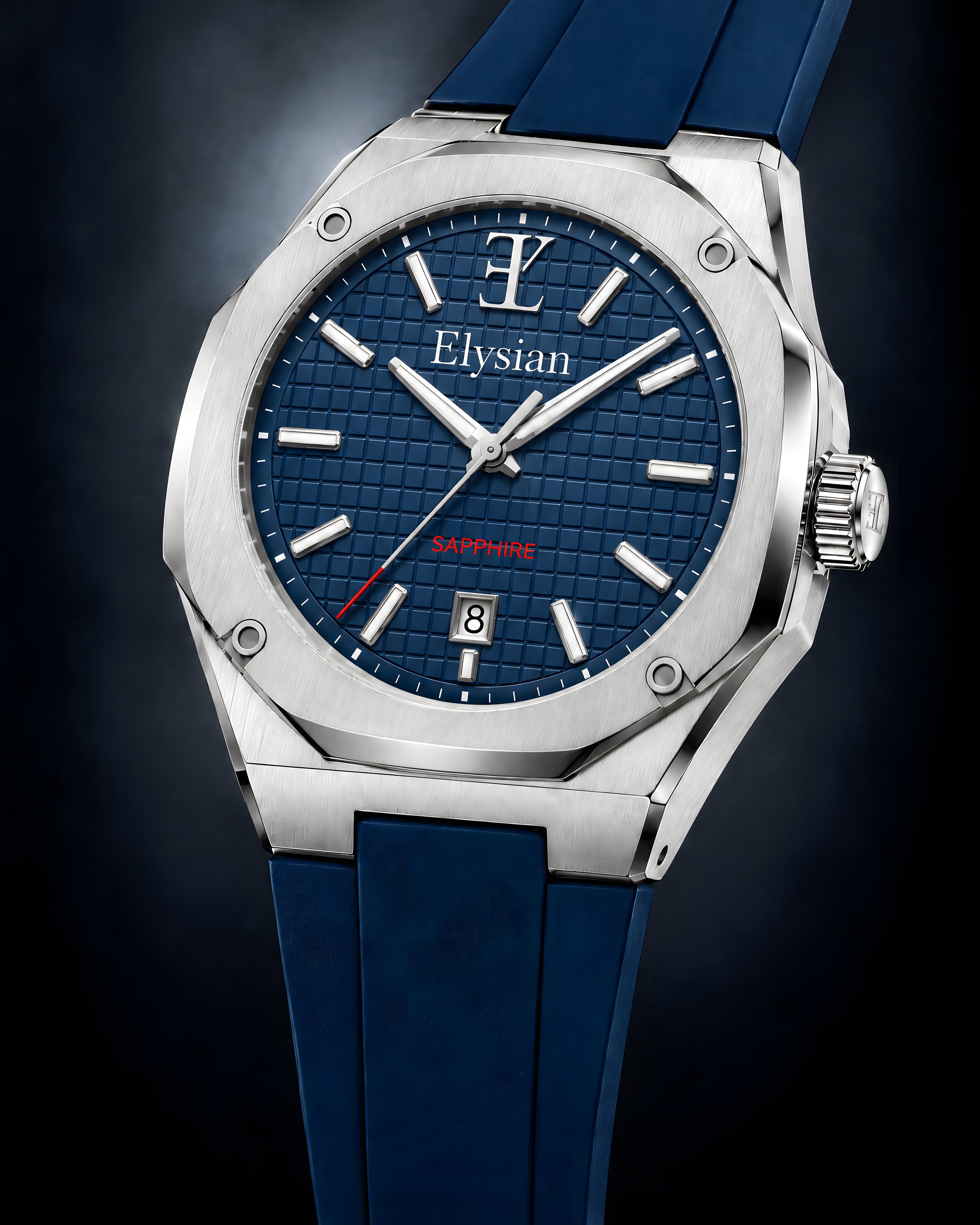 Elysian Octa Blue - Navy Rubber, driekwart aanzicht in de studio