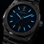 Elysian Octa Blue - Silver Link, lichtgevende wijzers en indexen in het donker