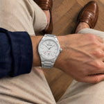 Elysian Octa White - Silver Link, om de pols, bovenaanzicht
